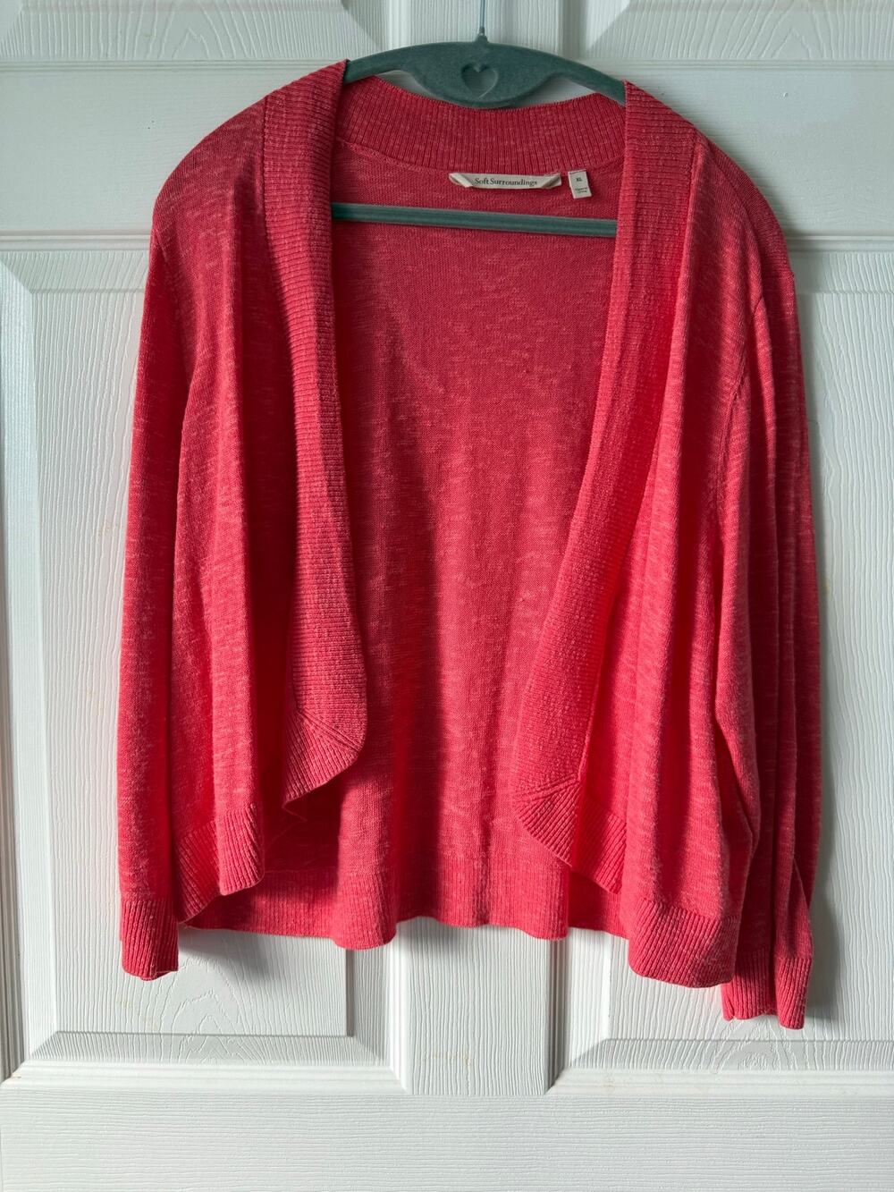 Soft Surroundings Slub Knit‎ Open Front Cardigan Shrug Melon Orange XL
